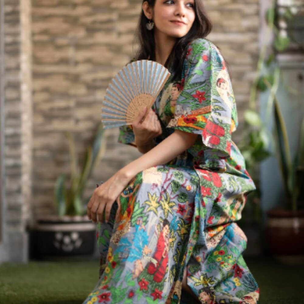 BRAND NEW  Summer Frida Kahlo Kaftan Cotton Summer Wear Holiday Beach Cover up